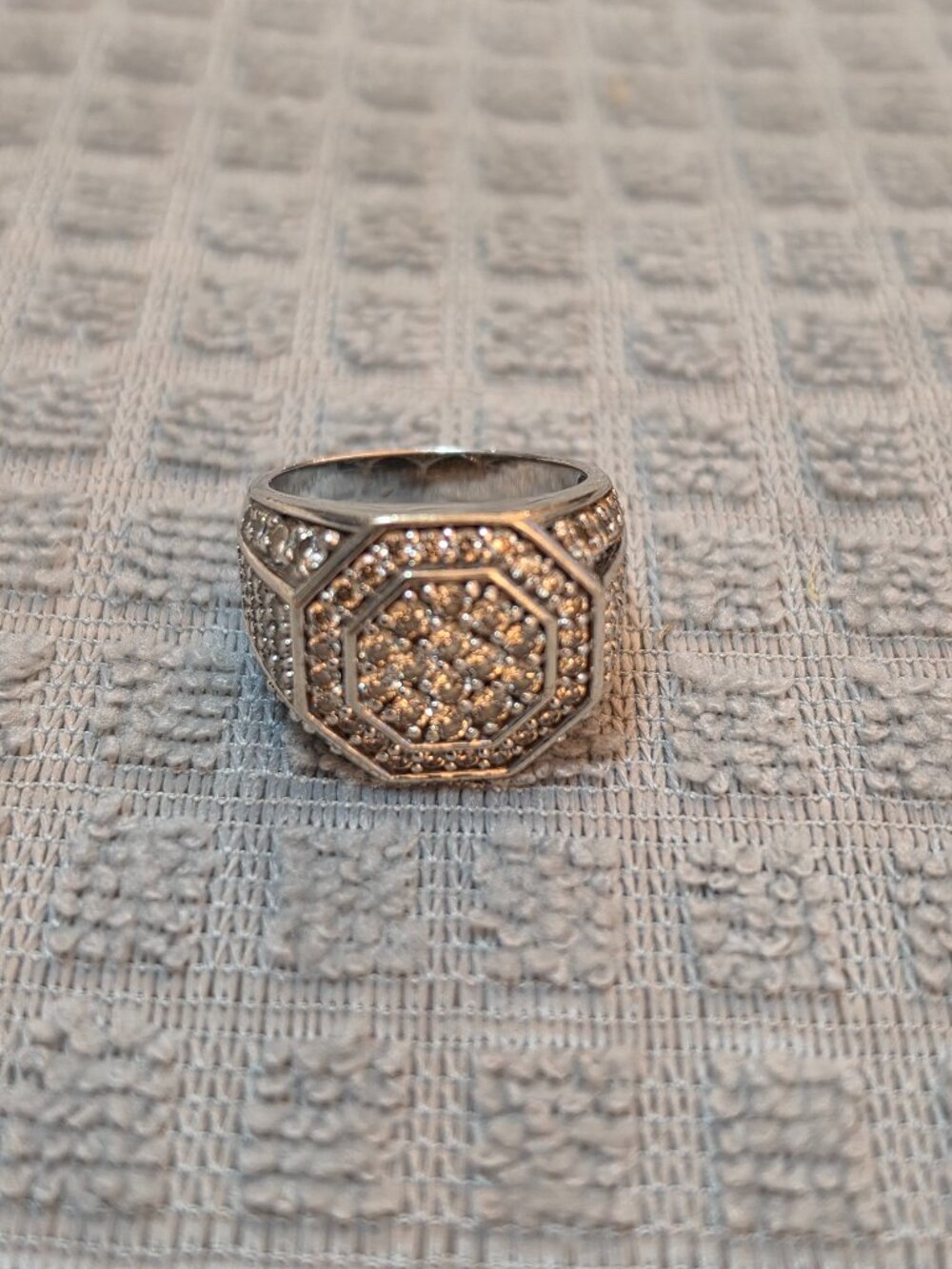 men's octagon diamond ring 3 carat 10k white gold